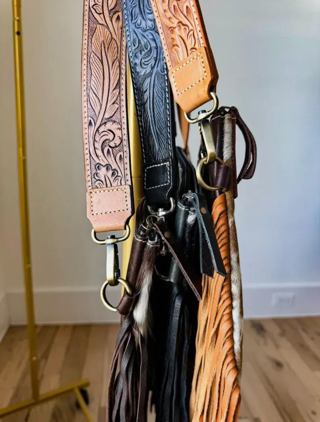 Genuine Cowhide + Tooled Leather Crossbody Purse