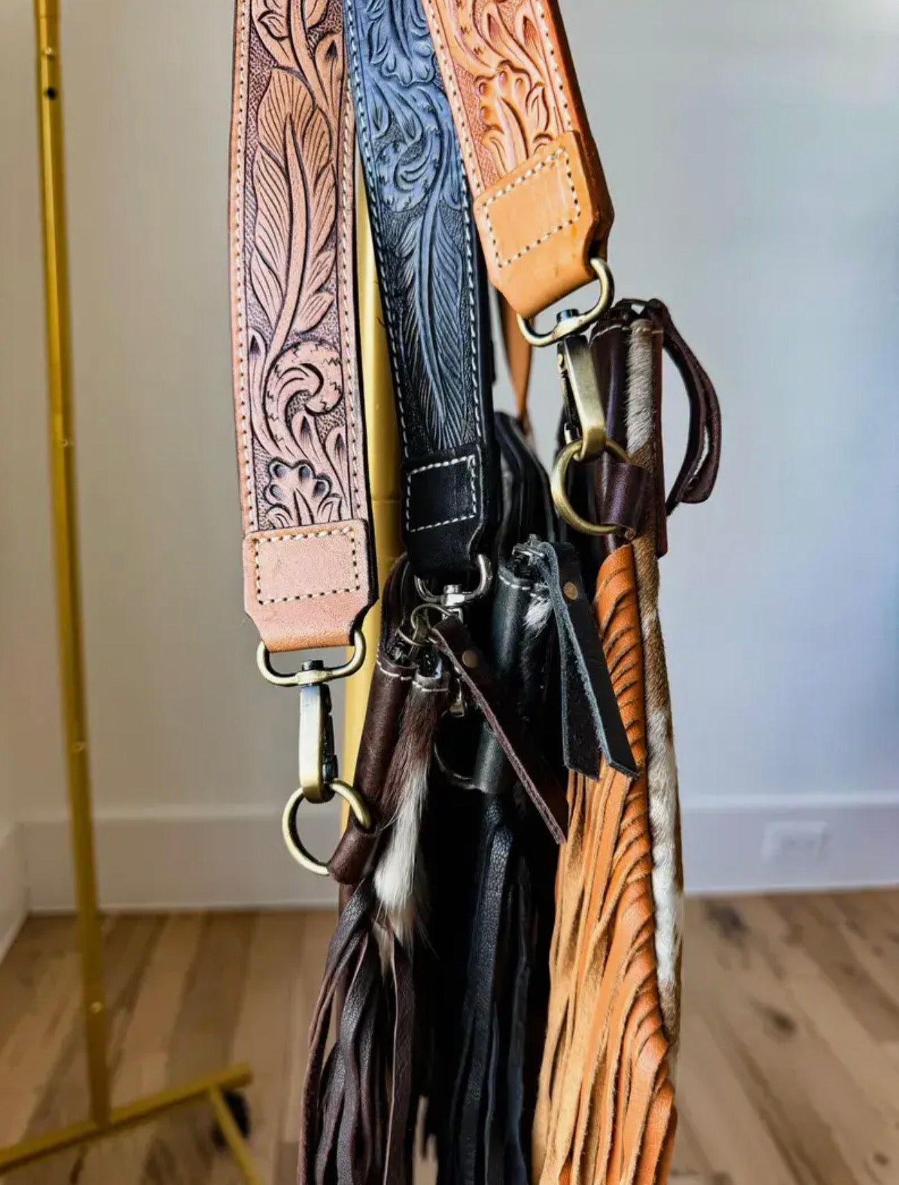 Genuine Cowhide + Tooled Leather Crossbody Purse