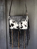 Genuine Cowhide + Tooled Leather Crossbody Purse